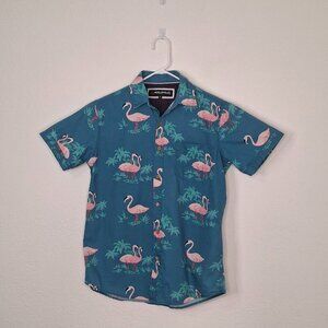 Monument Mens Hawaiian Shirt Sz M Flamingos Button Down Novelty Print Cotton